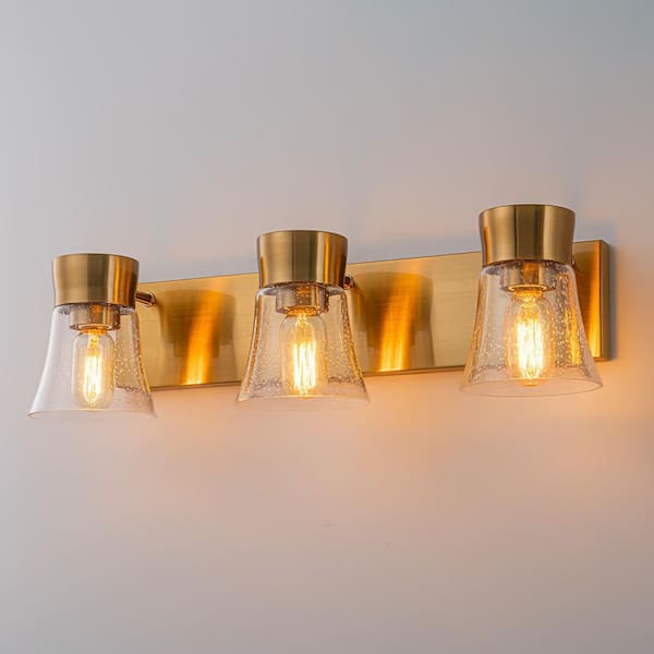 23.6 in. 3-Light Gold Bathroom Vanity Light with Seedy Glass