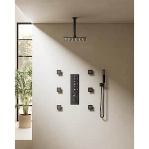 7-Spray Patterns with 12 in. Ceiling Mounted Massage Fixed Shower Head with LED in Matte Black