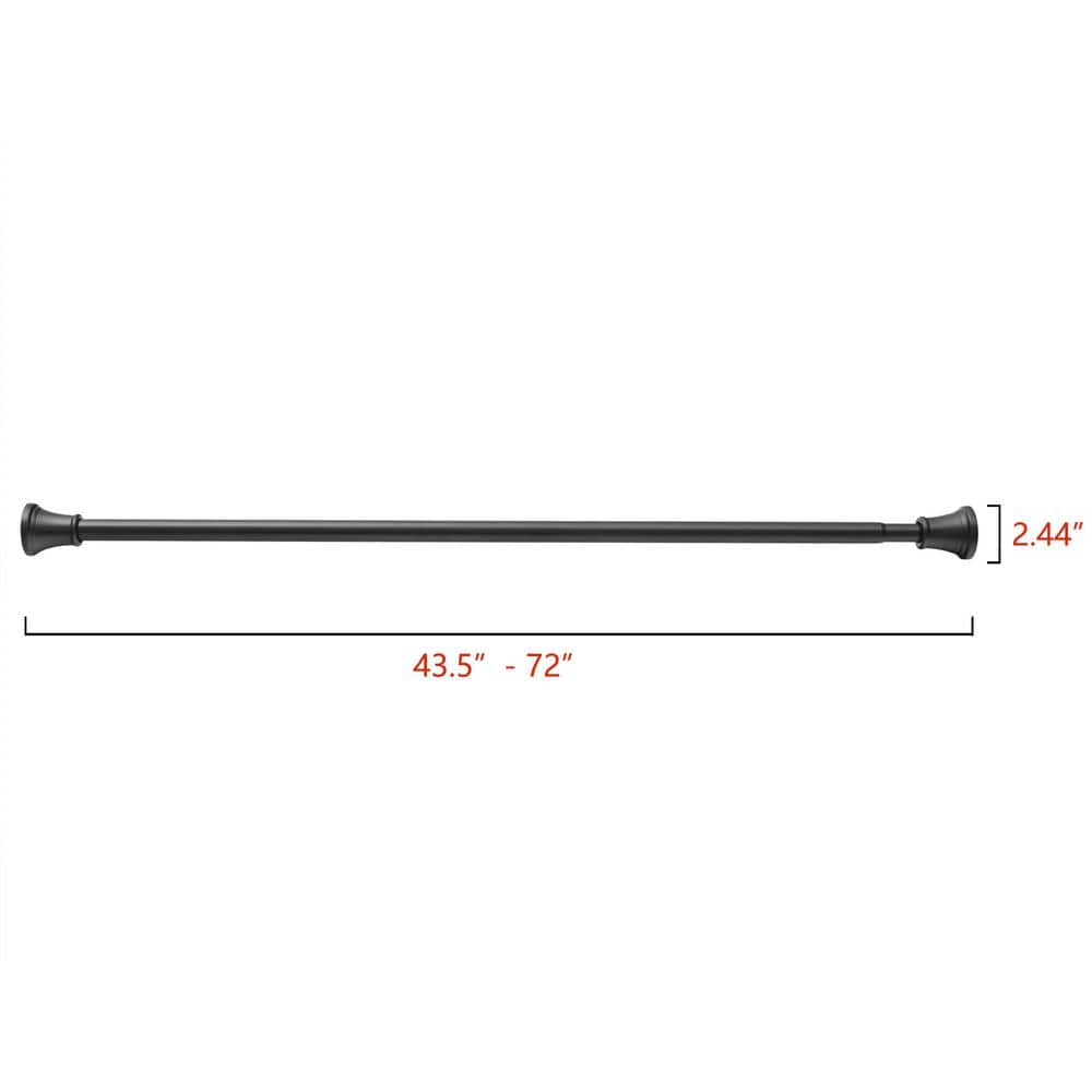 Adjustable Matte Black Aluminum Tension Shower Rod 44-72 Inches