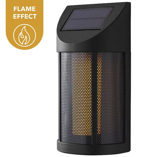 Hampton Bay Ambrose Solar 6 Lumens Matte Black Integrated LED Wall Lantern Sconce with Flicker Flame Effect; Weather Resistant