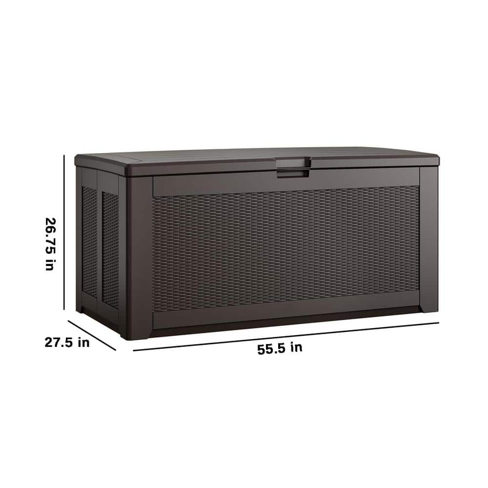 Extra Large Brown Wicker Lockable Resin Deck Box