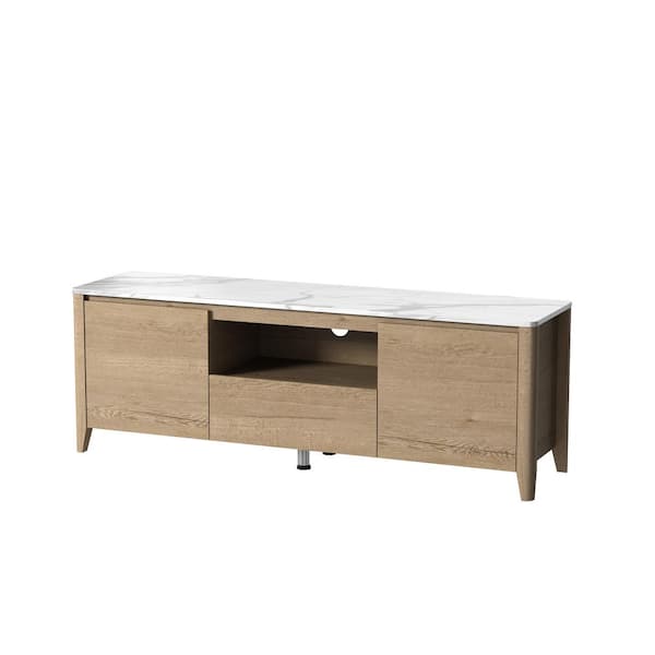 LUCKY ONE 58 in. Natural Brown TV Stand Fits TV's up to 80 in. with Storage