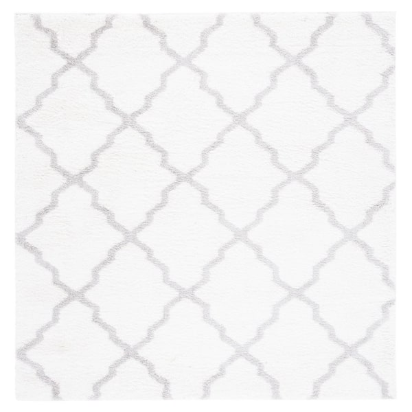 SAFAVIEH Berber Shag 7 ft. x 7 ft. Ivory/Light Gray Trellis Diamond Square Area Rug