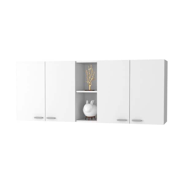 Miscool Anky 59.05 in. W x 12.4 in. D x 23.62 in. H Bathroom Storage Wall Cabinet in White with 4 Doors, 2 Divisions, 2 Shelves