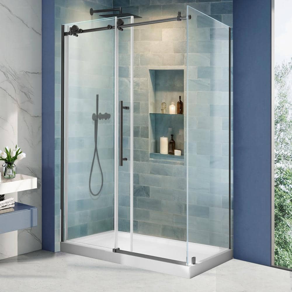 44-48 in. W x 36 in. D x 72 in. H Frameless Corner Sliding Shower Door Enclosure in Matte Black 5/16 in. Clear Glass price history on PriceWatchPro
