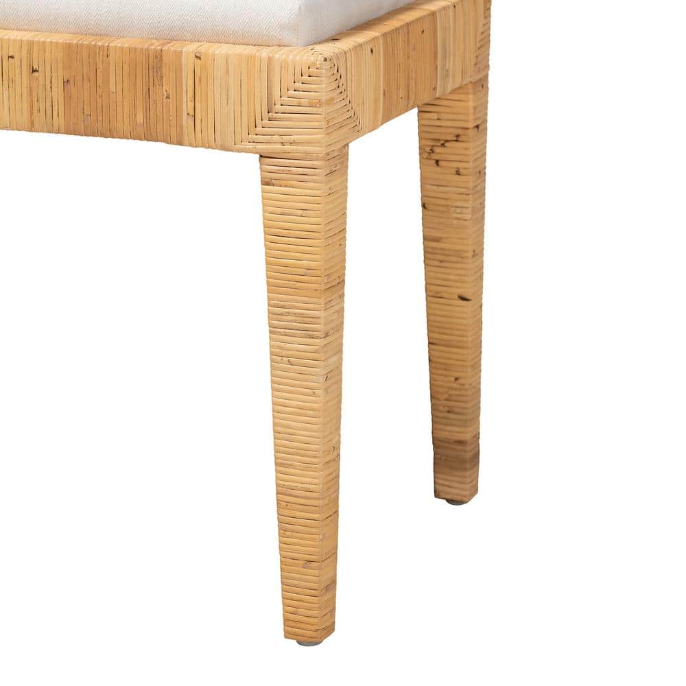Sofia Natural Brown Rattan and Mahogany Wood Ottoman