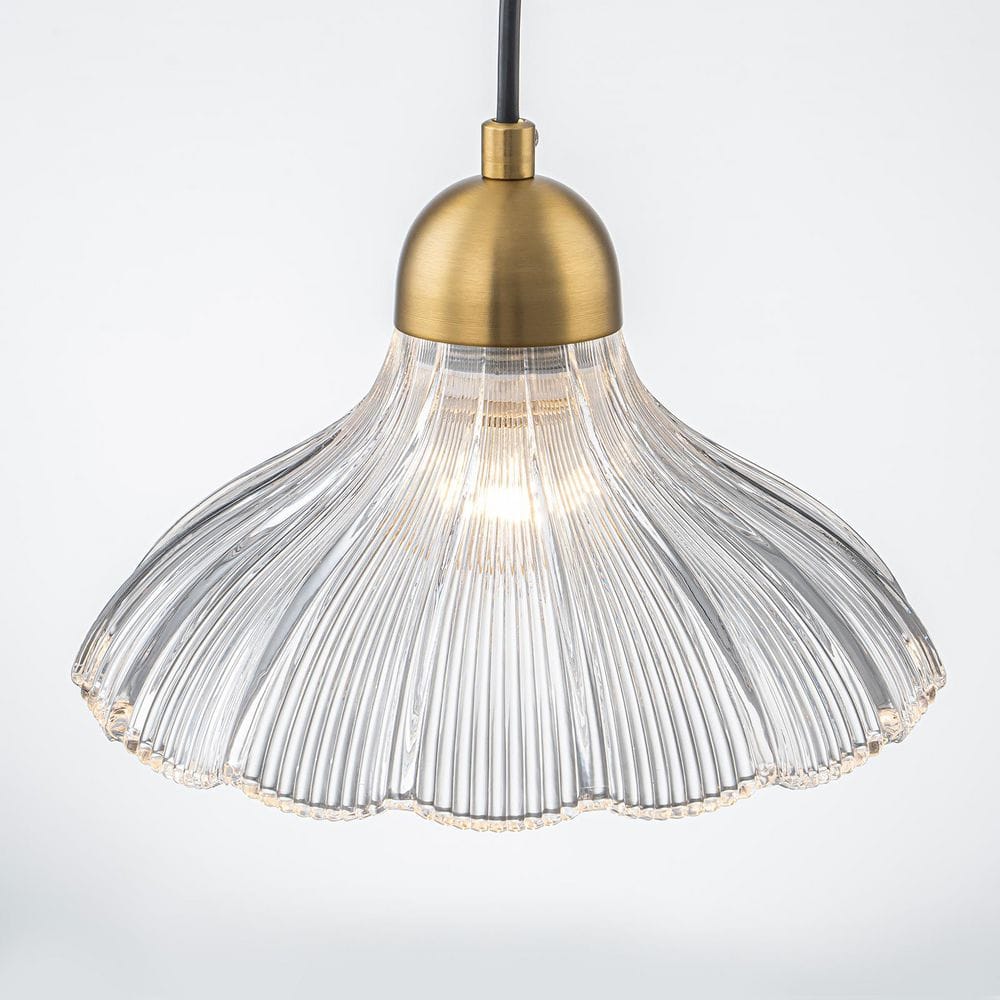 8.86 in. 1-Light Brushed Gold Floral Ribbed Pendant Light with Flower Glass Shade for Kitchen Island price history on PriceWatchPro