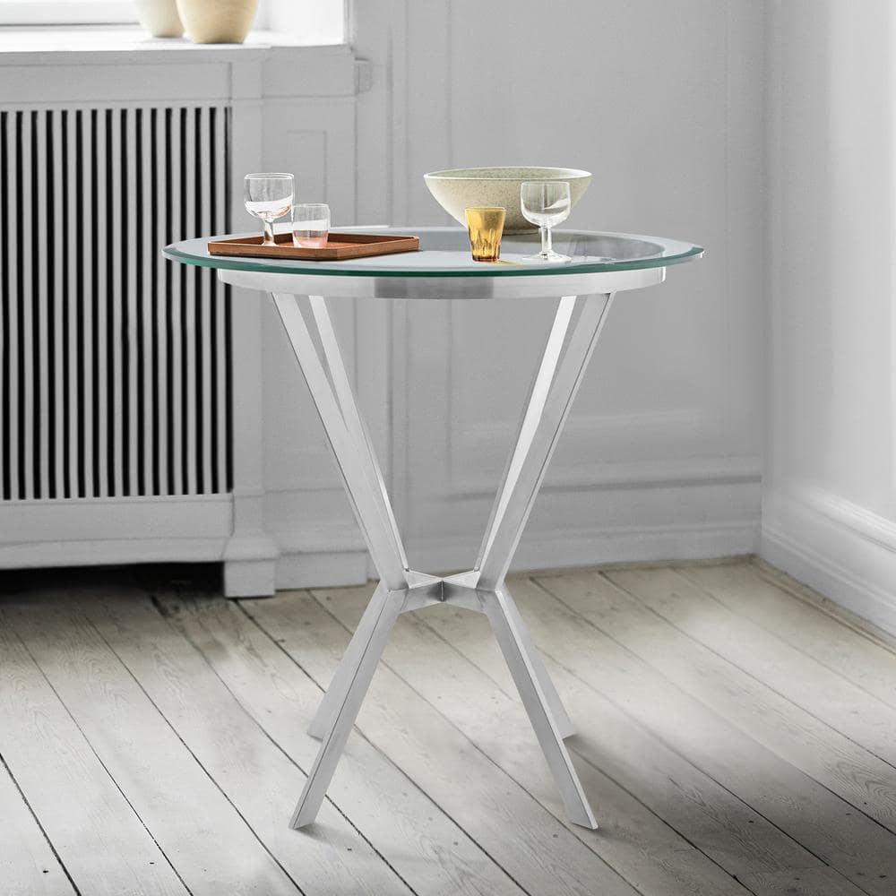 36" Naomi Round Glass & Stainless Steel Counter Height Table