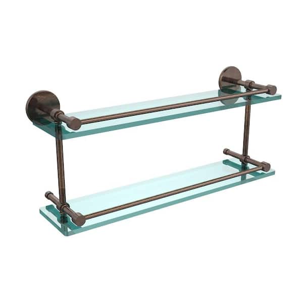 Allied Brass 22 in. L x 8 in. H x 5 in. W 2-Tier Clear Glass Bathroom Shelf with Gallery Rail in Venetian Bronze