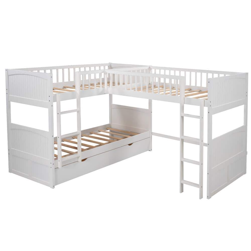 Utopia 4niture Zander White Twin Size Bunk Bed with Loft Bed Attached