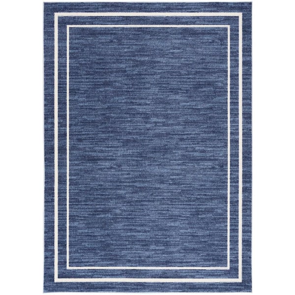 Nourison Essentials Navy/Ivory 5 ft. x 7 ft. Solid Contemporary Indoor/Outdoor Area Rug