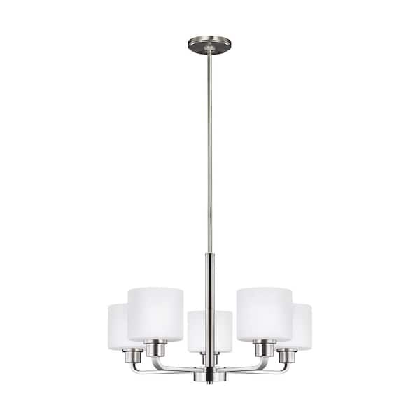 Generation Lighting Canfield 5-Light Brushed Nickel Modern Minimalist Hanging Drum Chandelier