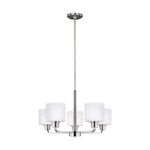 Canfield 5-Light Brushed Nickel Modern Minimalist Hanging Drum Chandelier with LED Bulbs