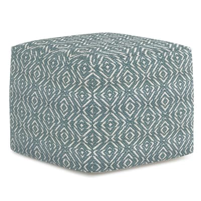Graham Boho Square Pouf in Patterned Teal and Natural Cotton