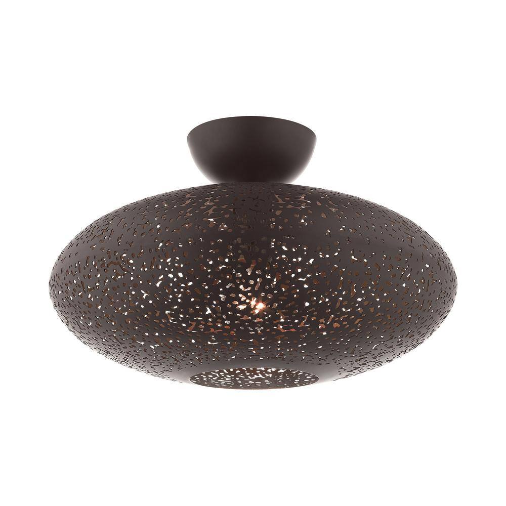 Elegant Bronze and Crystal 1-Light Semi-Flush Mount