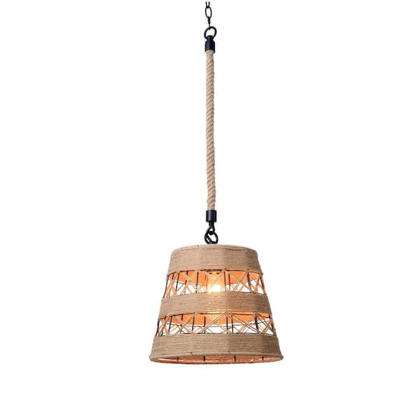 Manor Brook Thiva 60-Watt 1-Light Pendant Light in Black Finish with Natural Rope