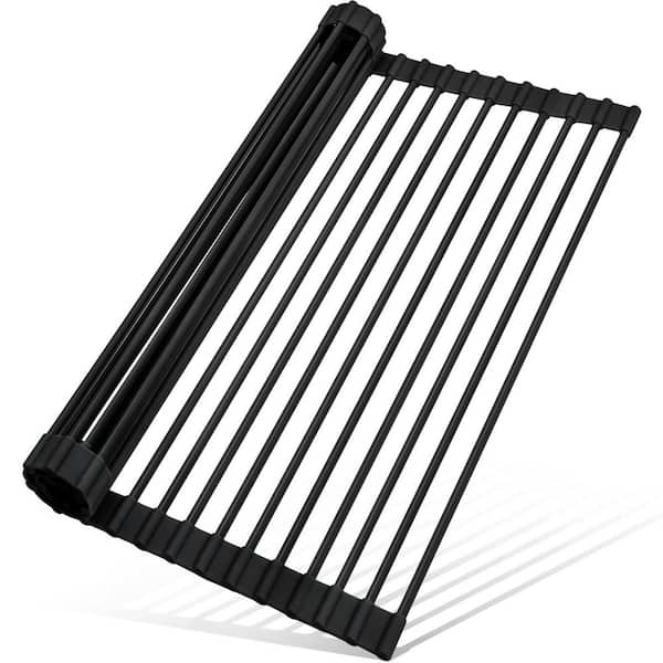 20.5 in. x 13 in. Black Roll Up Dish Drying Rack, Silicone Wrapped Over The Sink Dish Drying Rack, Anti-Rust Dish Rack