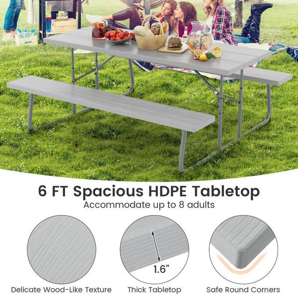 ANGELES HOME 72 in. Gray RecTangle Metal Folding Picnic
