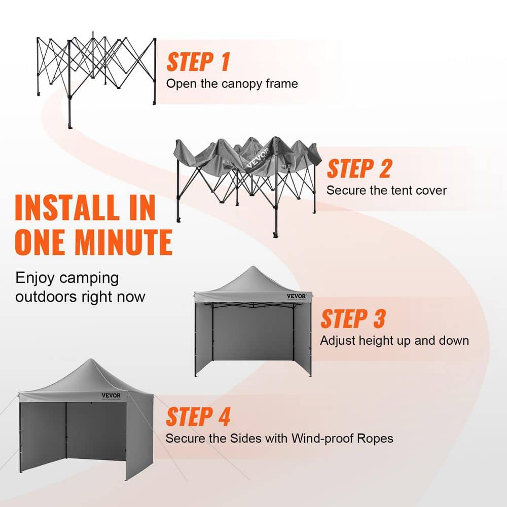 VEVOR 10x10 FT Gray Pop-Up Canopy Tent with Sidewalls