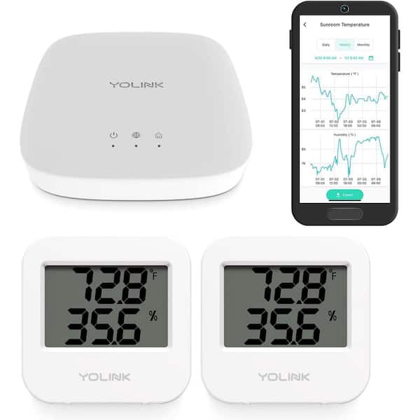 YoLink Smart Wireless Temperature/Humidity Sensor Wide Range (-22 to 158 degrees) Works with Alexa, 2 Pack - Hub Included