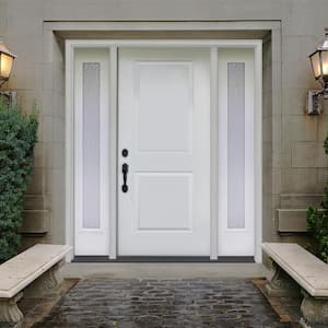 60 in. x 80 in. Element Series 2-Panel RHIS Primed White Steel Prehung Front Door w/ Double 10 in. Rain Glass Sidelites