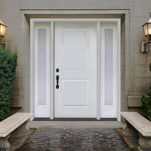 64 in. x 80 in. Element Series 2-Panel RHIS Primed White Steel Prehung Front Door w/ Double 12 in. Rain Glass Sidelites