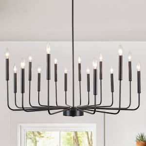 16-Light Black Metal Rustic Modern Candle Chandelier Fixtures for Living Room Kitchen Foyer with No Bulbs Included