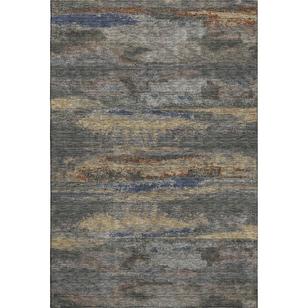 Mayfield Premium Machine Washable Abstract AMF942 Graphite 9 ft. x 12 ft. Area Rug