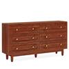 BYBLIGHT Walnut Brown 6-Drawer 55 in. Dresser, Double Dresser Wood Storage Organizer Chest of Drawers for Closet Living Room BB-RY0116GX