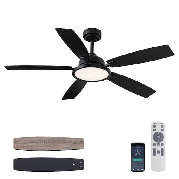 52 in. Smart Indoor Black Modern 5 Blades Chandelier Ceiling Fans with Big Dimmable Led and Remote Included