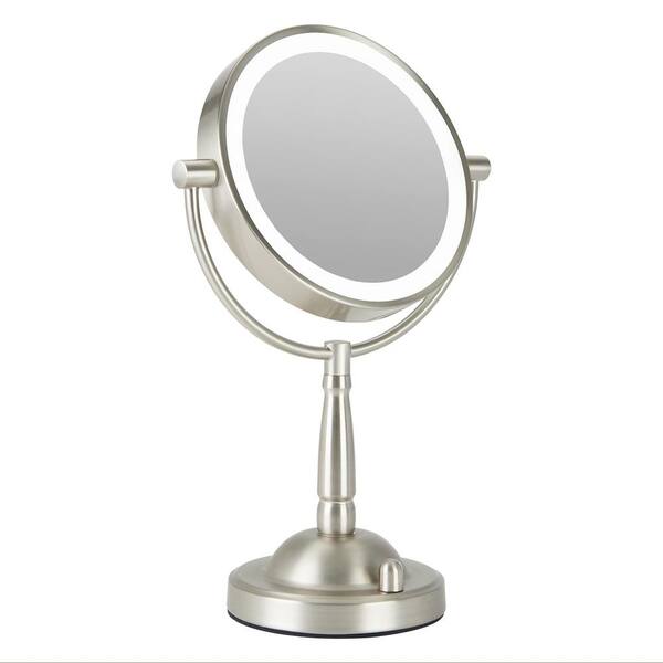 Merra 8.7 in. x 14 in. Double-Sided Glam Lighted Magnifying Makeup Mirror in Brushed Nickel
