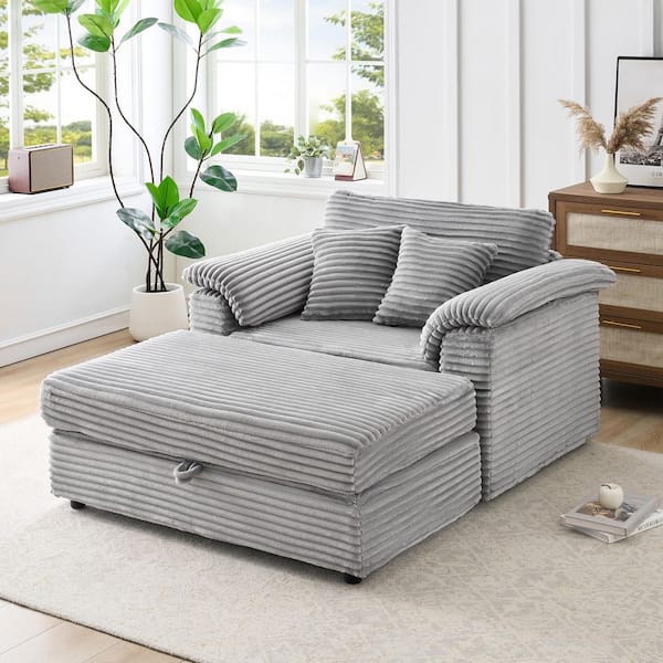 Relic Gray 47.24 in. Fabric Upholstered Accent Chair with USB Ports, Storage Ottoman