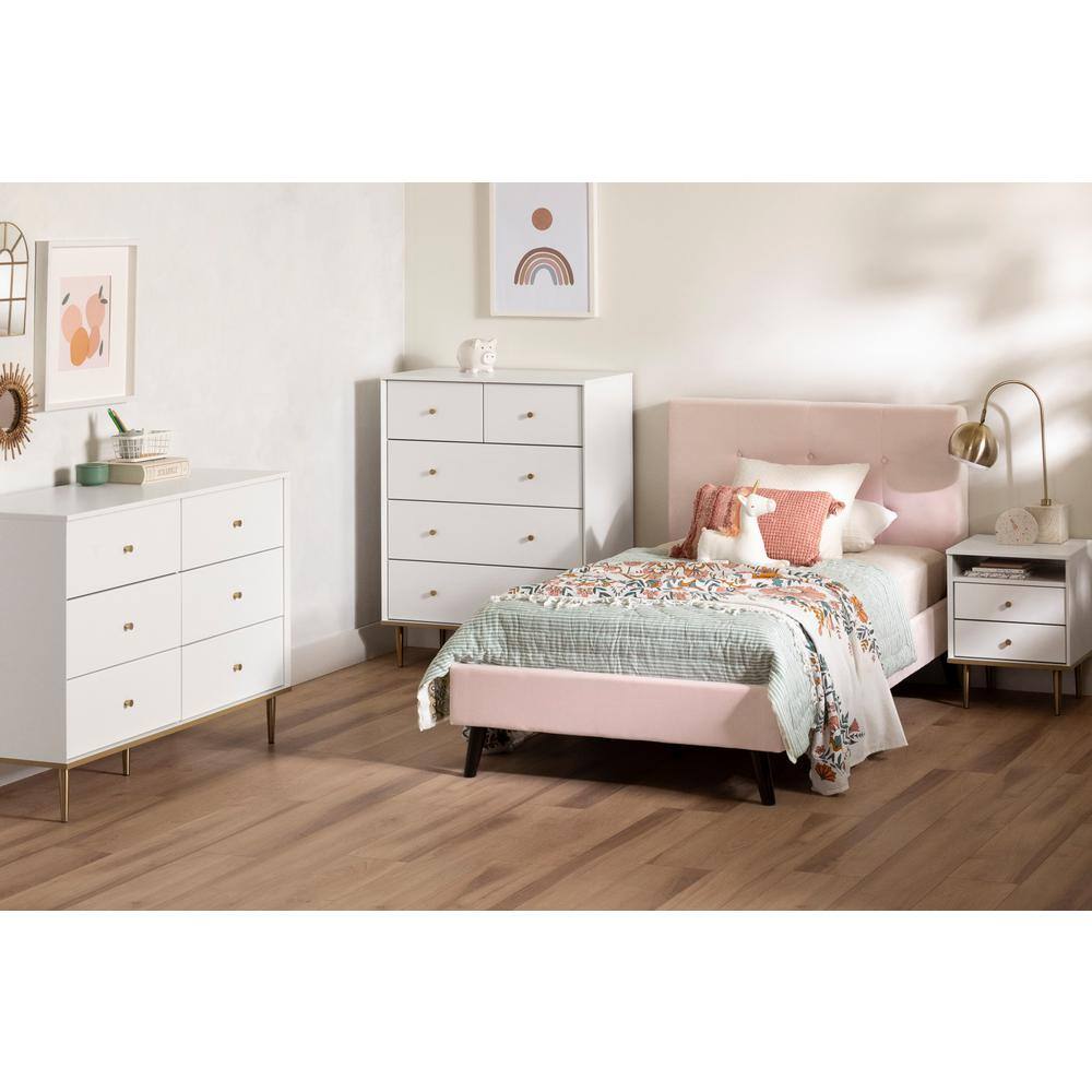 Pale Pink Velvet Twin Upholstered Platform Bed with Headboard