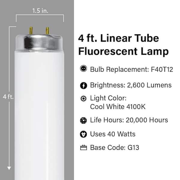 40-Watt 4 ft. T12 G13 Linear Fluorescent Tube Light Bulb, Cool White 4100K (10-Pack)