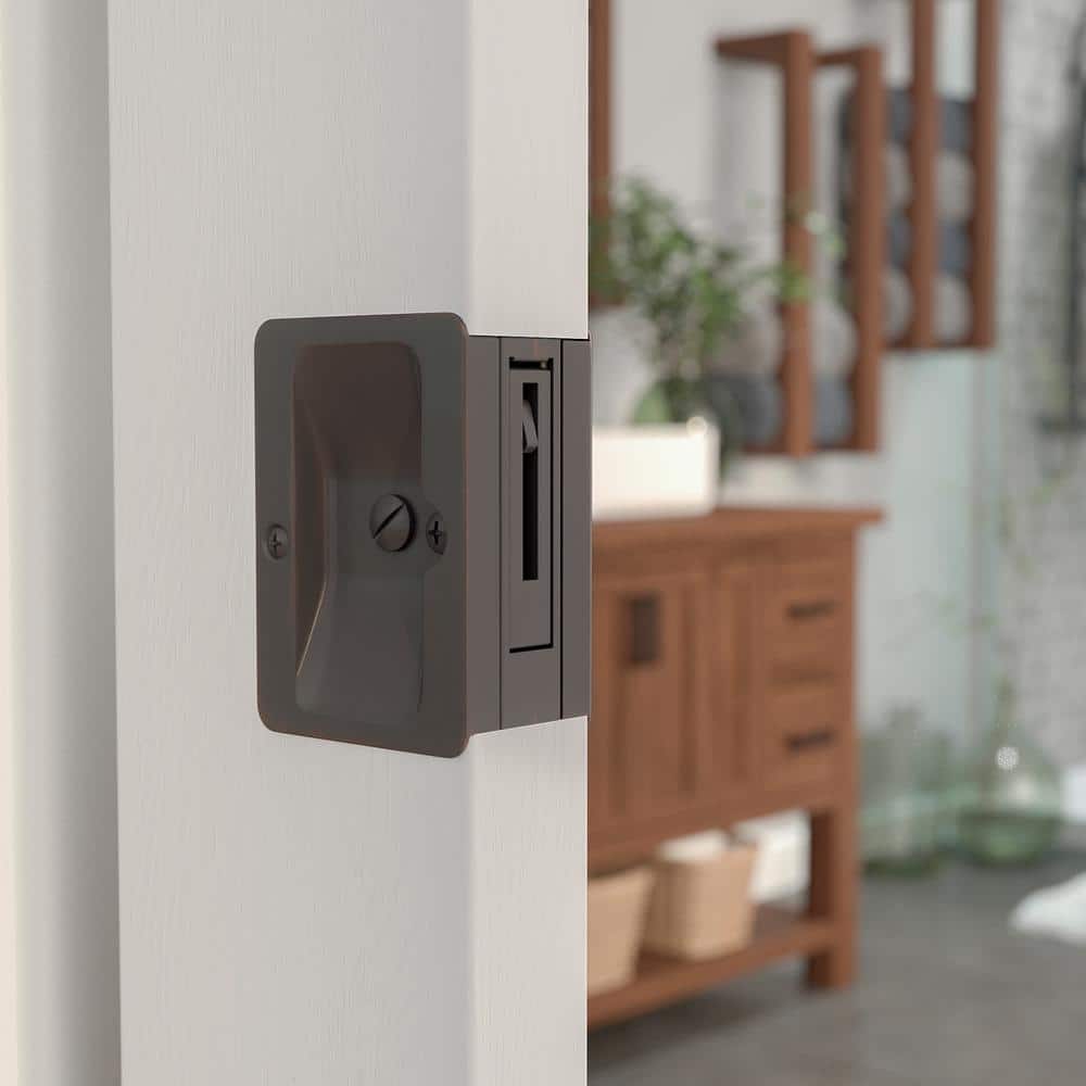 Oil-Rubbed Bronze Rectangular Pocket Door Pull with Privacy Lock