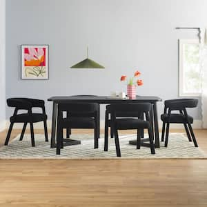 Modern 7-Piece Rectangle Black Solid Wood Top Dining Room Set with Fully Upholstered Black Boucle Chairs, Seats 6