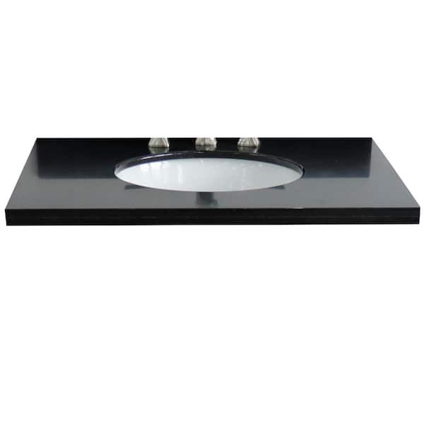 Ragusa 31 in. W x 22 in. D Granite Single Basin Vanity Top in Black with White Oval Basin