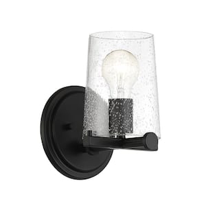 Matteson 6 in. 1-Light Matte Black Modern Industrial Wall Sconce with Clear Seedy Glass Shade