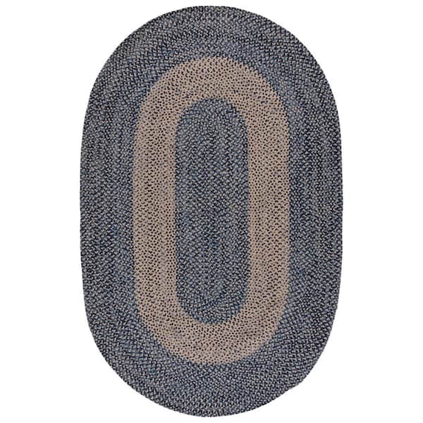 Braided 4 ft. x 6 ft. Natural/Blue Two-Toned Solid Oval Area Rug
