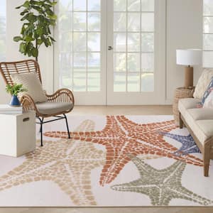 Aloha Ivory Multicolor 8 ft. x 11 ft. Nature-inspired Contemporary Indoor/Outdoor Area Rug