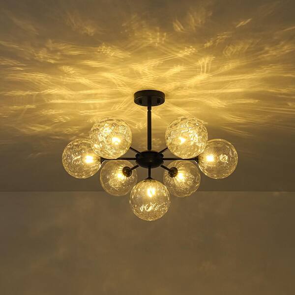 HUOKU Ceder 7-Light 25.6 in.W Matte Black Sputnik Chandelier with