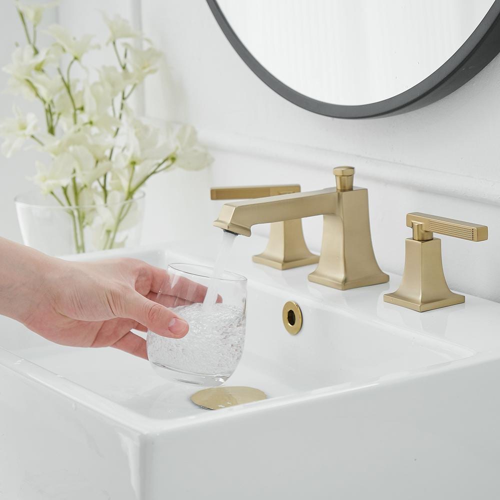Brushed Gold 2-Handle Widespread Bathroom Faucet with Drain Assembly