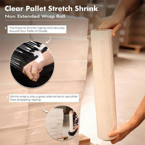 18 in. W x 1000 ft. L 60-Gauge Pallet Stretch Wrap Clear Hand Shrink Wrap (4 Roll)