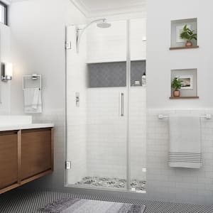 Nautis XL 29.25 - 30.25 in. W x 80 in. H Hinged Frameless Shower Door in Polished Chrome with Clear StarCast Glass