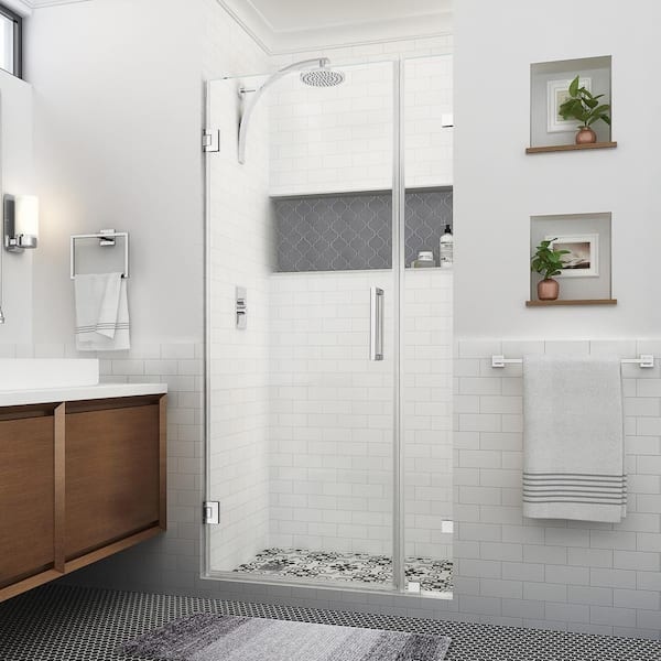 Aston Nautis XL 38.25 - 39.25 in. W x 80 in. H Hinged Frameless Shower Door in Polished Chrome with Clear StarCast Glass