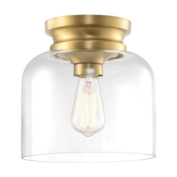 Kira Home Beech 8.75 in. 60-Watt 1-Light Warm Brass Modern Flush Mount with Clear Shade