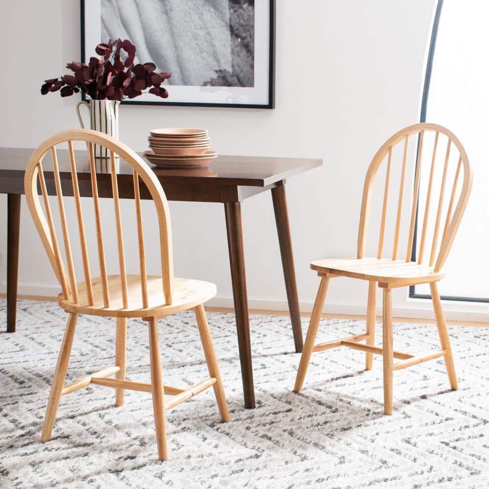 Natural Rubberwood High Slat Back Windsor Side Chair Set