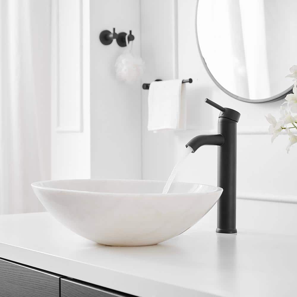 Matte Black Single Handle Vessel Sink Faucet with Drain Assembly