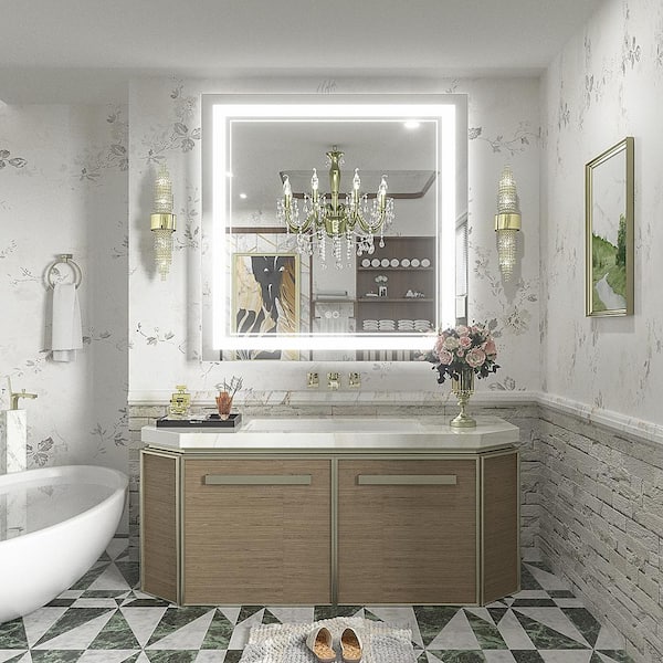 36 in. W x 36 in. H Square Frameless 192 LEDs/m Front Lighted Anti-Fog Tempered Glass Wall Bathroom Vanity Mirror
