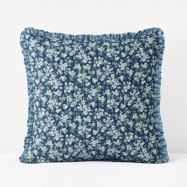 Company Cotton Suhana Reversible Ruffle Quilted Blue Cotton Euro Sham